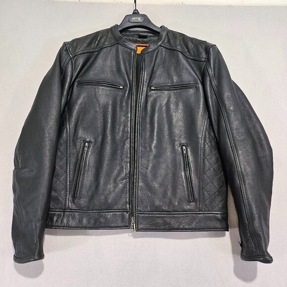 First Classics Jacket Mens Large Black Leather Zip Up Lined Biker Motorcycle - Picture 1 of 15